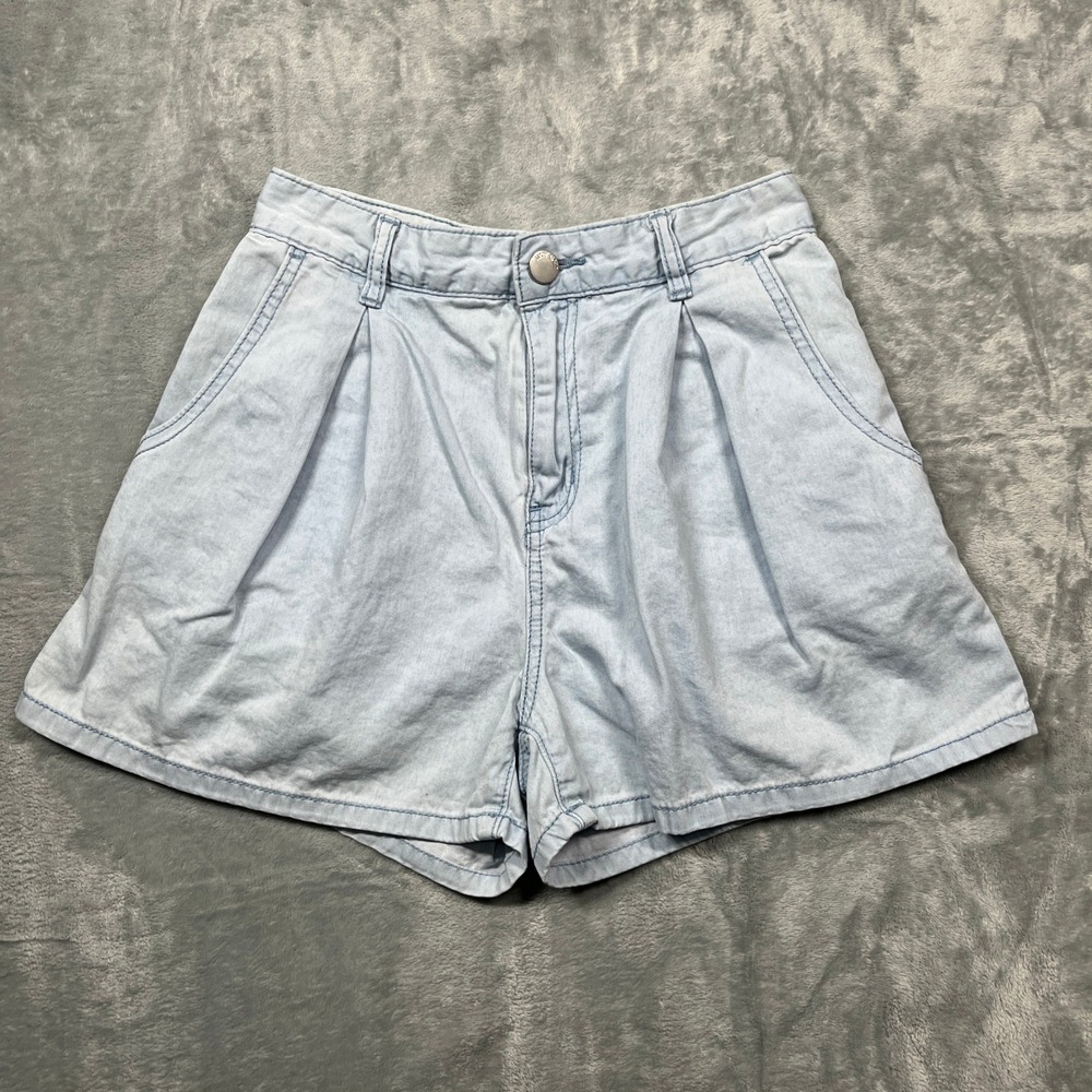 6ixty8ight Denim Shorts Womens Small‎ Light Blue Pleated High Rise 100% Cotton